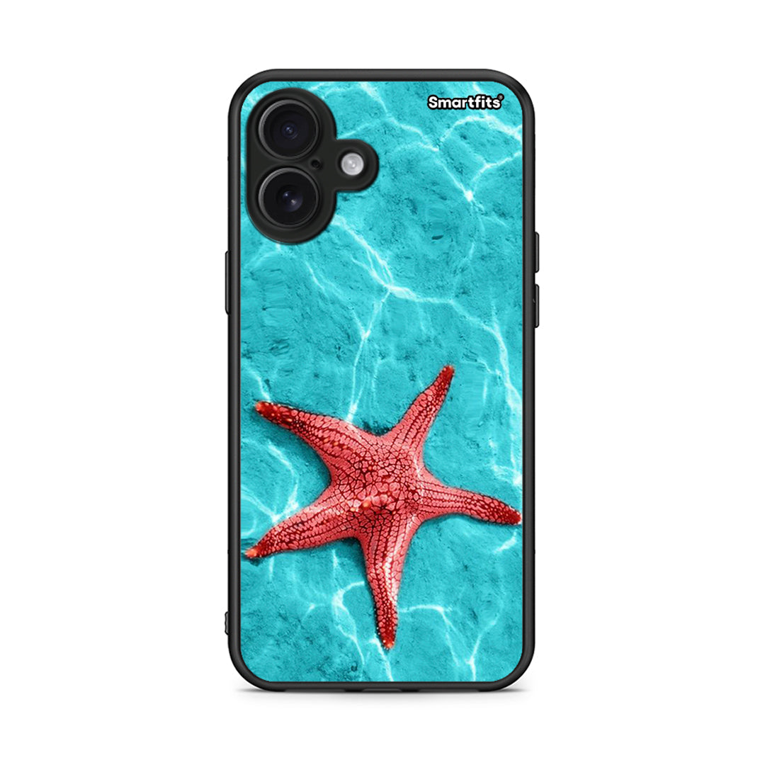 iPhone 16 Plus Red Starfish Θήκη από τη Smartfits με σχέδιο στο πίσω μέρος και μαύρο περίβλημα | Smartphone case with colorful back and black bezels by Smartfits