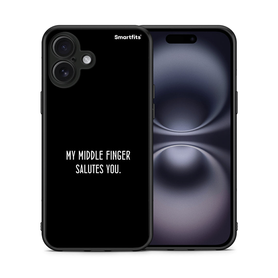 Θήκη iPhone 16 Plus Salute από τη Smartfits με σχέδιο στο πίσω μέρος και μαύρο περίβλημα | iPhone 16 Plus Salute case with colorful back and black bezels