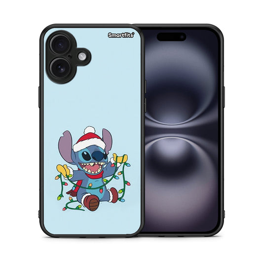 Θήκη iPhone 16 Plus Santa Stich από τη Smartfits με σχέδιο στο πίσω μέρος και μαύρο περίβλημα | iPhone 16 Plus Santa Stich case with colorful back and black bezels