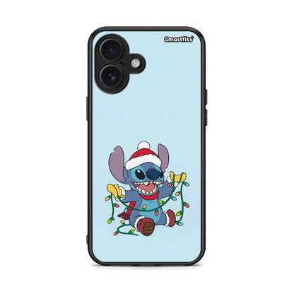 iPhone 16 Plus Santa Stich θήκη από τη Smartfits με σχέδιο στο πίσω μέρος και μαύρο περίβλημα | Smartphone case with colorful back and black bezels by Smartfits