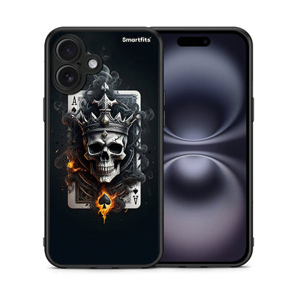 Θήκη iPhone 16 Plus Skull King Ace από τη Smartfits με σχέδιο στο πίσω μέρος και μαύρο περίβλημα | iPhone 16 Plus Skull King Ace case with colorful back and black bezels