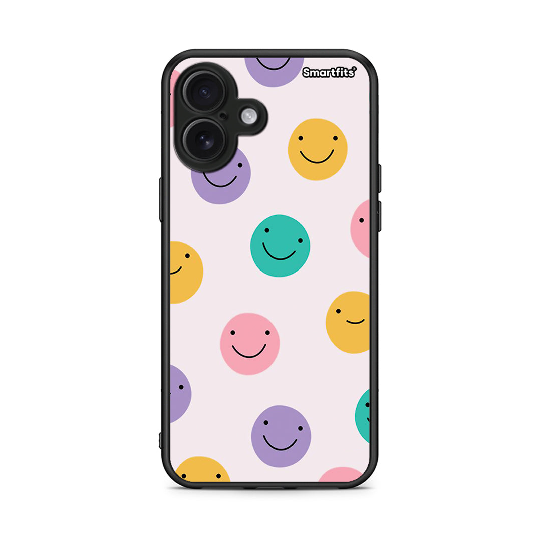 iPhone 16 Plus Smiley Faces θήκη από τη Smartfits με σχέδιο στο πίσω μέρος και μαύρο περίβλημα | Smartphone case with colorful back and black bezels by Smartfits