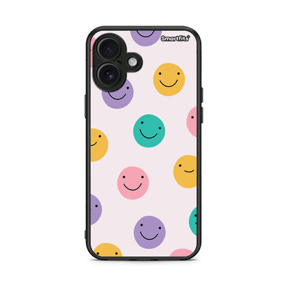 iPhone 16 Plus Smiley Faces θήκη από τη Smartfits με σχέδιο στο πίσω μέρος και μαύρο περίβλημα | Smartphone case with colorful back and black bezels by Smartfits