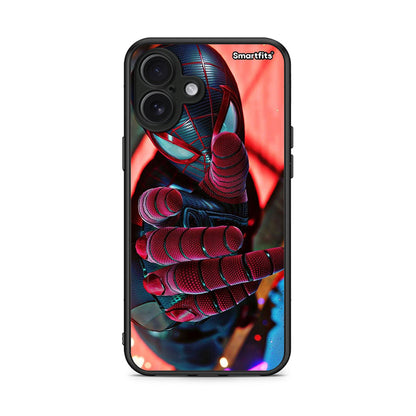 iPhone 16 Plus Spider Hand Θήκη από τη Smartfits με σχέδιο στο πίσω μέρος και μαύρο περίβλημα | Smartphone case with colorful back and black bezels by Smartfits