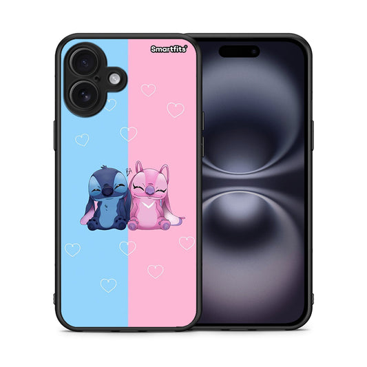 Θήκη iPhone 16 Plus Stitch And Angel από τη Smartfits με σχέδιο στο πίσω μέρος και μαύρο περίβλημα | iPhone 16 Plus Stitch And Angel case with colorful back and black bezels
