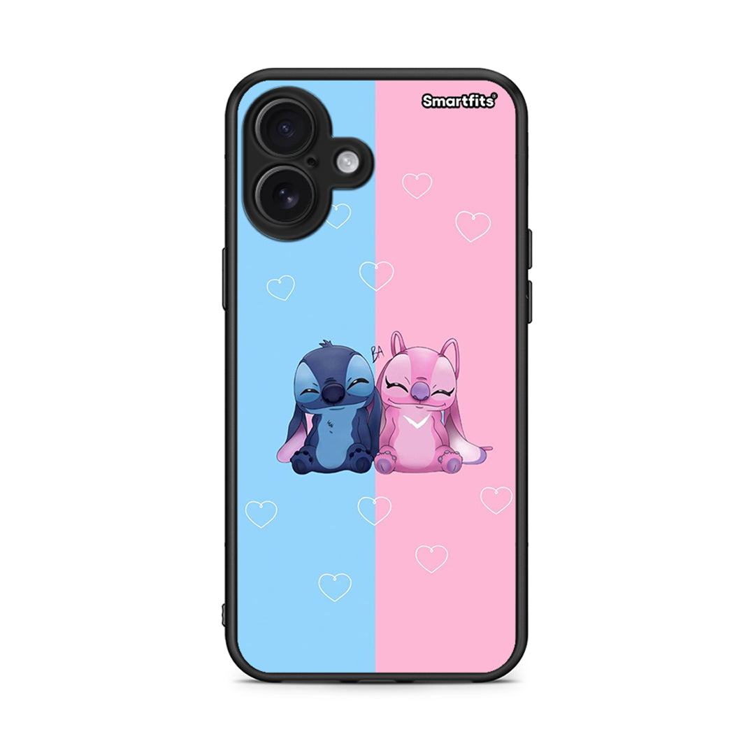 iPhone 16 Plus Stitch And Angel θήκη από τη Smartfits με σχέδιο στο πίσω μέρος και μαύρο περίβλημα | Smartphone case with colorful back and black bezels by Smartfits
