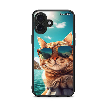 iPhone 16 Plus Summer Cat θήκη από τη Smartfits με σχέδιο στο πίσω μέρος και μαύρο περίβλημα | Smartphone case with colorful back and black bezels by Smartfits