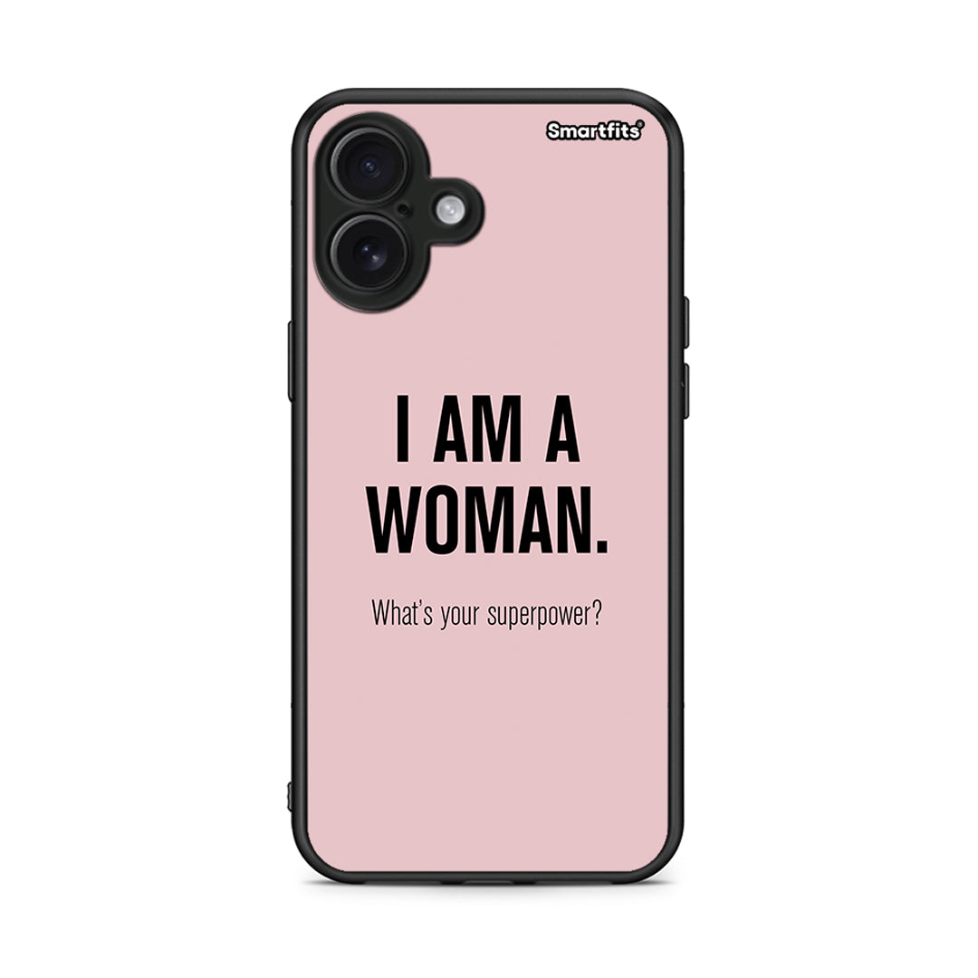 iPhone 16 Plus Superpower Woman θήκη από τη Smartfits με σχέδιο στο πίσω μέρος και μαύρο περίβλημα | Smartphone case with colorful back and black bezels by Smartfits