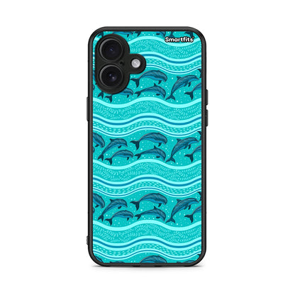 iPhone 16 Plus Swimming Dolphins θήκη από τη Smartfits με σχέδιο στο πίσω μέρος και μαύρο περίβλημα | Smartphone case with colorful back and black bezels by Smartfits
