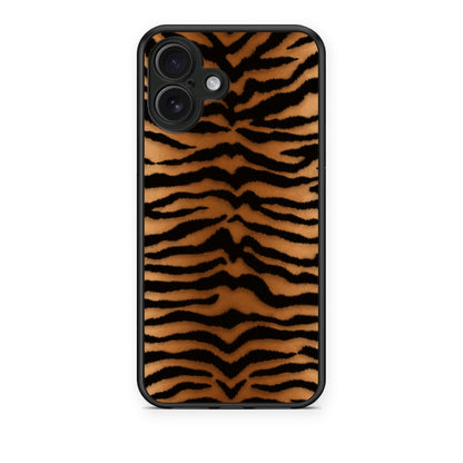 Θήκη iPhone 16 Plus Tiger Print Orange and Black από τη Smartfits με σχέδιο στο πίσω μέρος και μαύρο περίβλημα | iPhone 16 Plus Tiger Print Orange and Black case with colorful back and black bezels