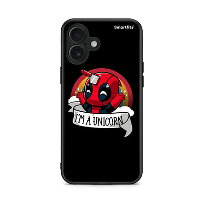 iPhone 16 Plus Unicorn Deadpool θήκη από τη Smartfits με σχέδιο στο πίσω μέρος και μαύρο περίβλημα | Smartphone case with colorful back and black bezels by Smartfits