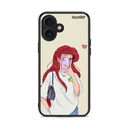 iPhone 16 Plus Walking Mermaid Θήκη από τη Smartfits με σχέδιο στο πίσω μέρος και μαύρο περίβλημα | Smartphone case with colorful back and black bezels by Smartfits
