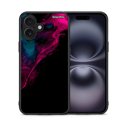 Θήκη iPhone 16 Plus Pink Black Watercolor από τη Smartfits με σχέδιο στο πίσω μέρος και μαύρο περίβλημα | iPhone 16 Plus Pink Black Watercolor case with colorful back and black bezels