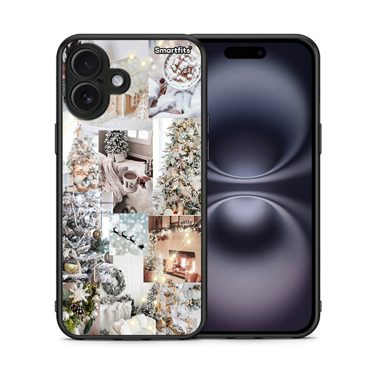 Θήκη iPhone 16 Plus White Christmas από τη Smartfits με σχέδιο στο πίσω μέρος και μαύρο περίβλημα | iPhone 16 Plus White Christmas case with colorful back and black bezels