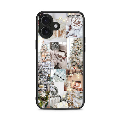 iPhone 16 Plus White Christmas θήκη από τη Smartfits με σχέδιο στο πίσω μέρος και μαύρο περίβλημα | Smartphone case with colorful back and black bezels by Smartfits