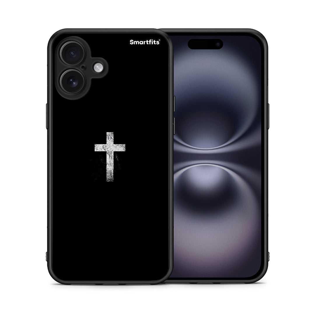 Θήκη iPhone 16 Plus White Cross από τη Smartfits με σχέδιο στο πίσω μέρος και μαύρο περίβλημα | iPhone 16 Plus White Cross case with colorful back and black bezels