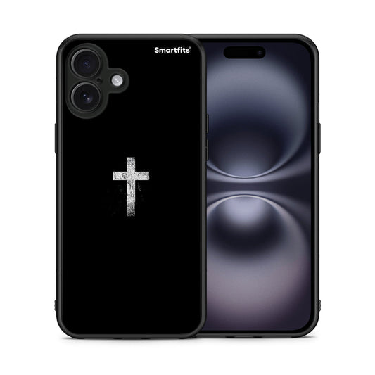 Θήκη iPhone 16 Plus White Cross από τη Smartfits με σχέδιο στο πίσω μέρος και μαύρο περίβλημα | iPhone 16 Plus White Cross case with colorful back and black bezels