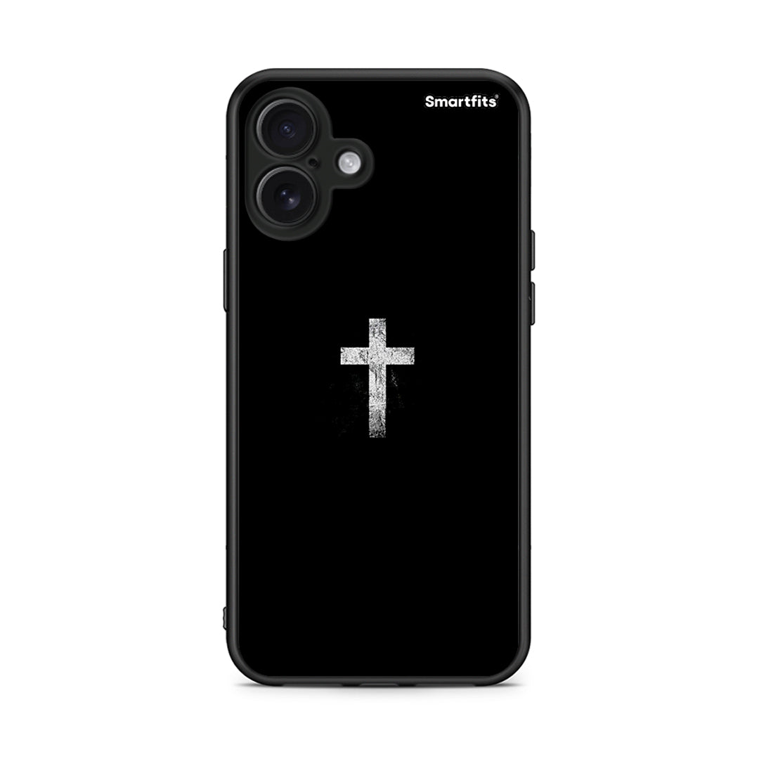 iPhone 16 Plus White Cross θήκη από τη Smartfits με σχέδιο στο πίσω μέρος και μαύρο περίβλημα | Smartphone case with colorful back and black bezels by Smartfits