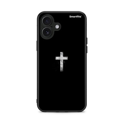 iPhone 16 Plus White Cross θήκη από τη Smartfits με σχέδιο στο πίσω μέρος και μαύρο περίβλημα | Smartphone case with colorful back and black bezels by Smartfits