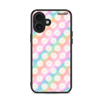 iPhone 16 Plus White Daisies θήκη από τη Smartfits με σχέδιο στο πίσω μέρος και μαύρο περίβλημα | Smartphone case with colorful back and black bezels by Smartfits
