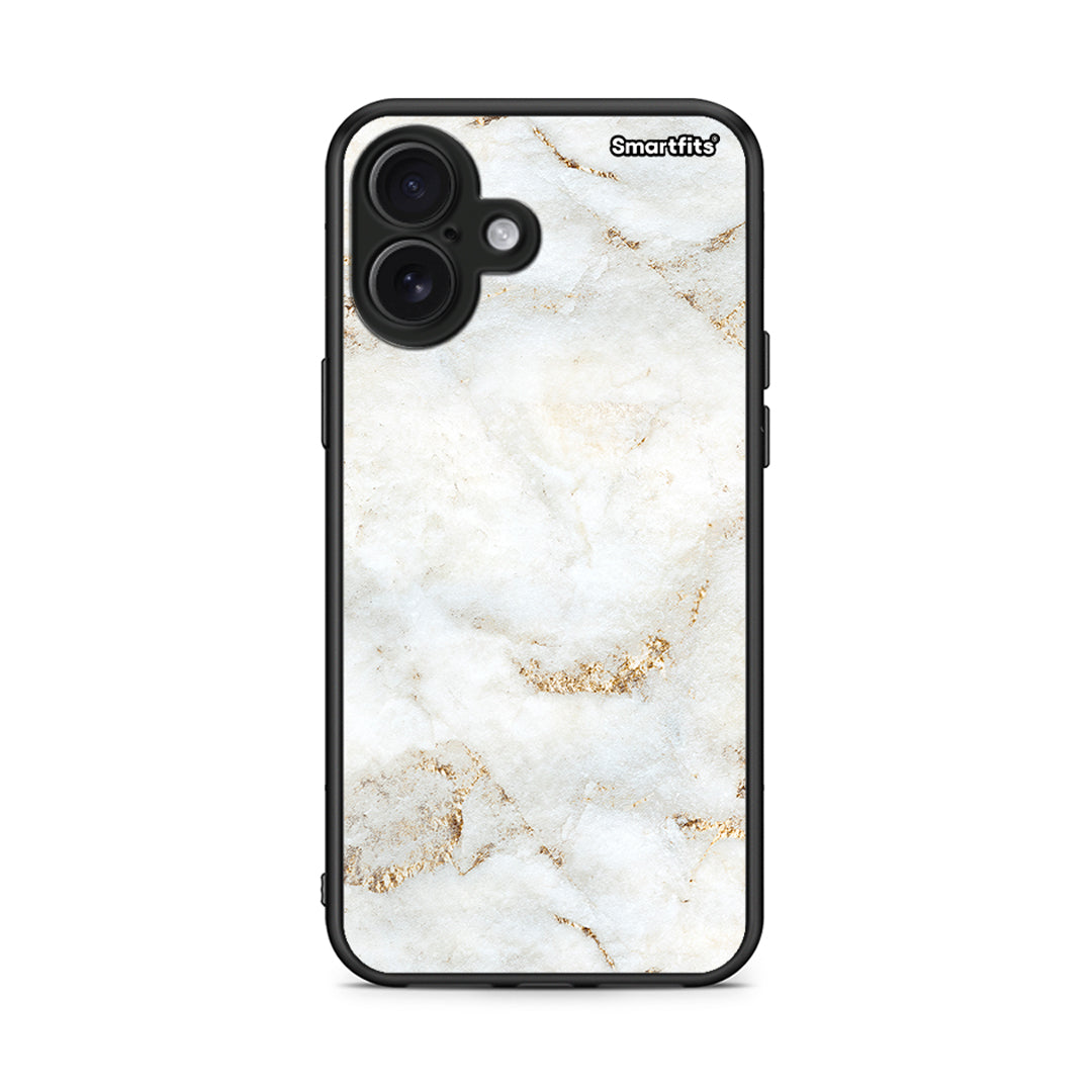 iPhone 16 Plus White Gold Marble θήκη από τη Smartfits με σχέδιο στο πίσω μέρος και μαύρο περίβλημα | Smartphone case with colorful back and black bezels by Smartfits