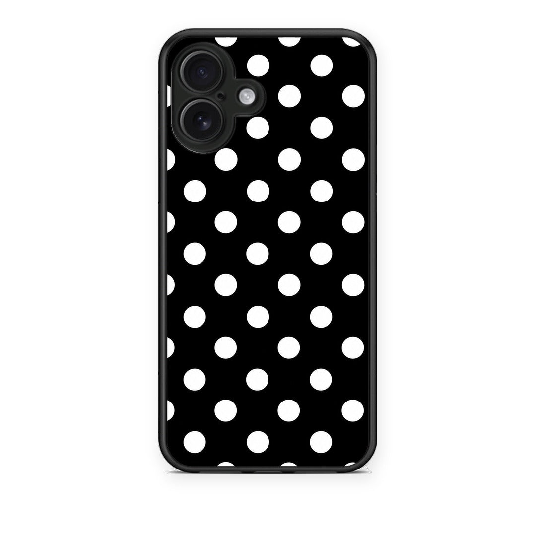 Θήκη iPhone 16 Plus White Polka Dots on Black από τη Smartfits με σχέδιο στο πίσω μέρος και μαύρο περίβλημα | iPhone 16 Plus White Polka Dots on Black case with colorful back and black bezels