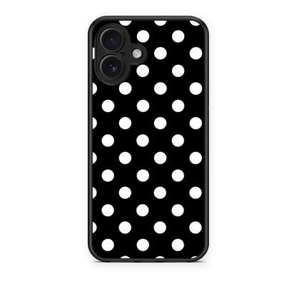 Θήκη iPhone 16 Plus White Polka Dots on Black από τη Smartfits με σχέδιο στο πίσω μέρος και μαύρο περίβλημα | iPhone 16 Plus White Polka Dots on Black case with colorful back and black bezels