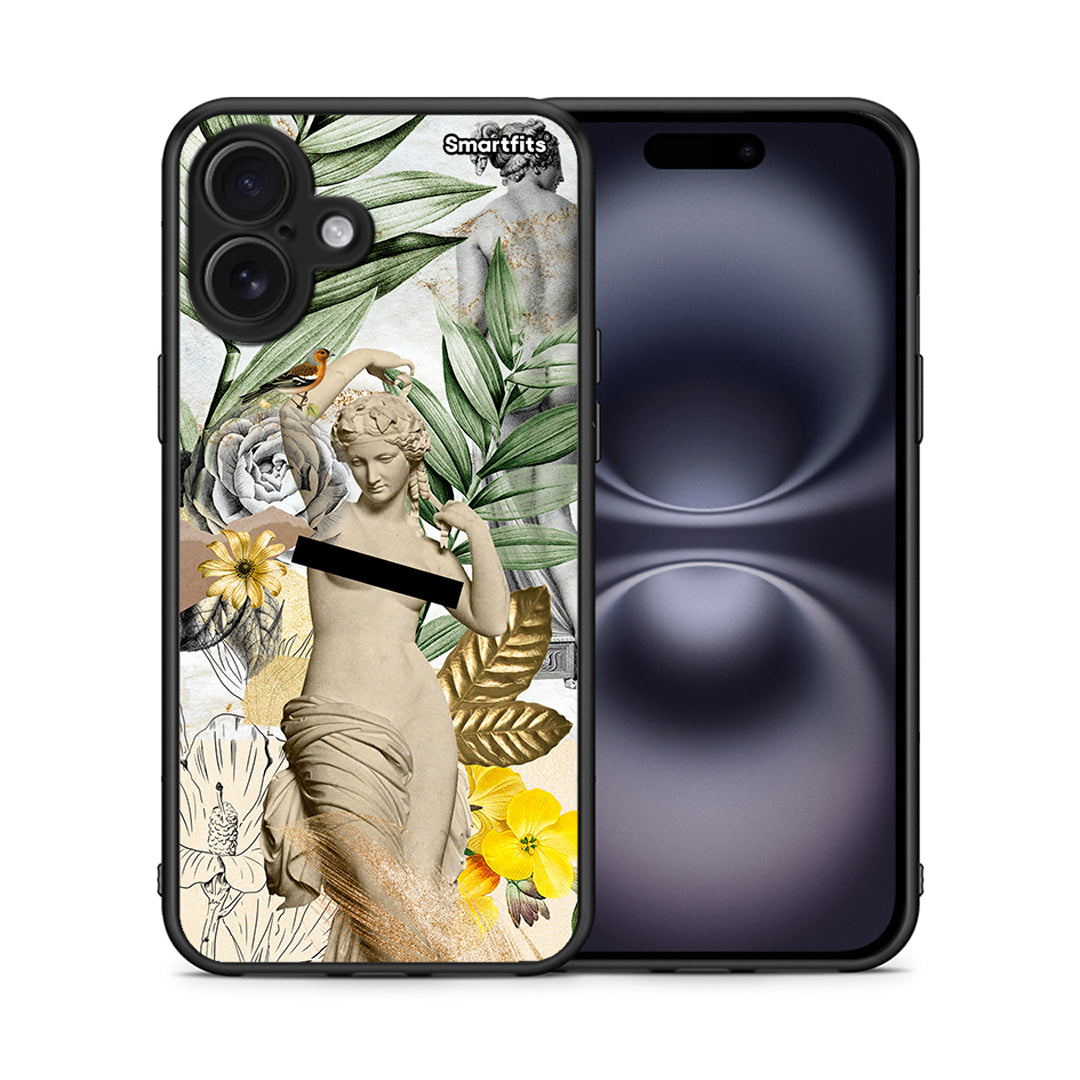 Θήκη iPhone 16 Plus Woman Statue από τη Smartfits με σχέδιο στο πίσω μέρος και μαύρο περίβλημα | iPhone 16 Plus Woman Statue case with colorful back and black bezels