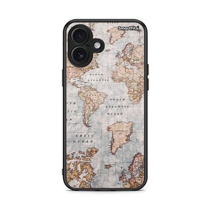 iPhone 16 Plus World Map Θήκη από τη Smartfits με σχέδιο στο πίσω μέρος και μαύρο περίβλημα | Smartphone case with colorful back and black bezels by Smartfits