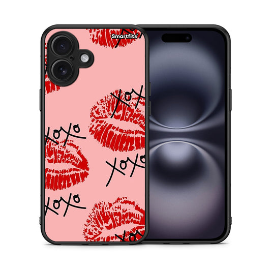 Θήκη iPhone 16 Plus XOXO Lips από τη Smartfits με σχέδιο στο πίσω μέρος και μαύρο περίβλημα | iPhone 16 Plus XOXO Lips case with colorful back and black bezels