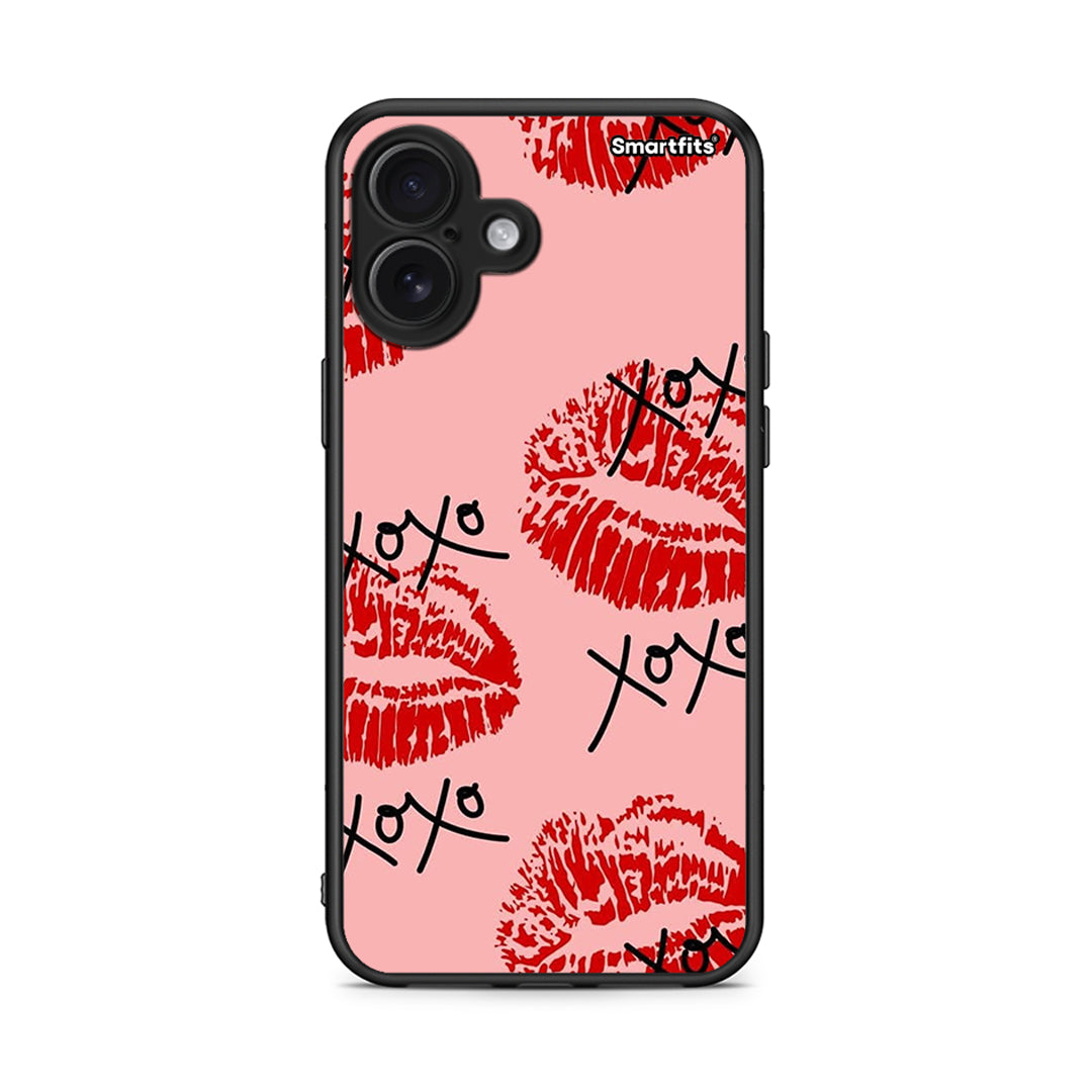 iPhone 16 Plus XOXO Lips θήκη από τη Smartfits με σχέδιο στο πίσω μέρος και μαύρο περίβλημα | Smartphone case with colorful back and black bezels by Smartfits