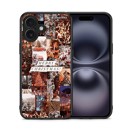 Θήκη iPhone 16 Plus Xmas Collage από τη Smartfits με σχέδιο στο πίσω μέρος και μαύρο περίβλημα | iPhone 16 Plus Xmas Collage case with colorful back and black bezels