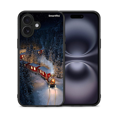 Θήκη iPhone 16 Plus Xmas Train από τη Smartfits με σχέδιο στο πίσω μέρος και μαύρο περίβλημα | iPhone 16 Plus Xmas Train case with colorful back and black bezels