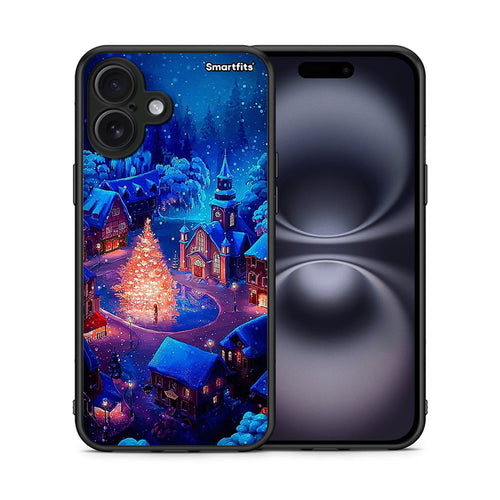 Θήκη iPhone 16 Plus Xmas Village από τη Smartfits με σχέδιο στο πίσω μέρος και μαύρο περίβλημα | iPhone 16 Plus Xmas Village case with colorful back and black bezels