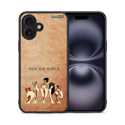 Θήκη iPhone 16 Plus You Go Girl από τη Smartfits με σχέδιο στο πίσω μέρος και μαύρο περίβλημα | iPhone 16 Plus You Go Girl case with colorful back and black bezels