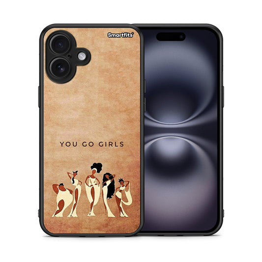 Θήκη iPhone 16 Plus You Go Girl από τη Smartfits με σχέδιο στο πίσω μέρος και μαύρο περίβλημα | iPhone 16 Plus You Go Girl case with colorful back and black bezels