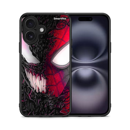 Θήκη iPhone 16 SpiderVenom PopArt από τη Smartfits με σχέδιο στο πίσω μέρος και μαύρο περίβλημα | iPhone 16 SpiderVenom PopArt case with colorful back and black bezels