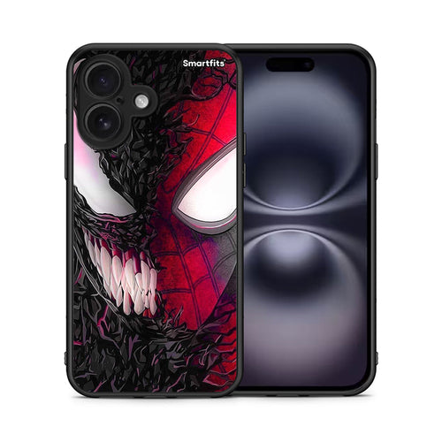 Θήκη iPhone 16 SpiderVenom PopArt από τη Smartfits με σχέδιο στο πίσω μέρος και μαύρο περίβλημα | iPhone 16 SpiderVenom PopArt case with colorful back and black bezels