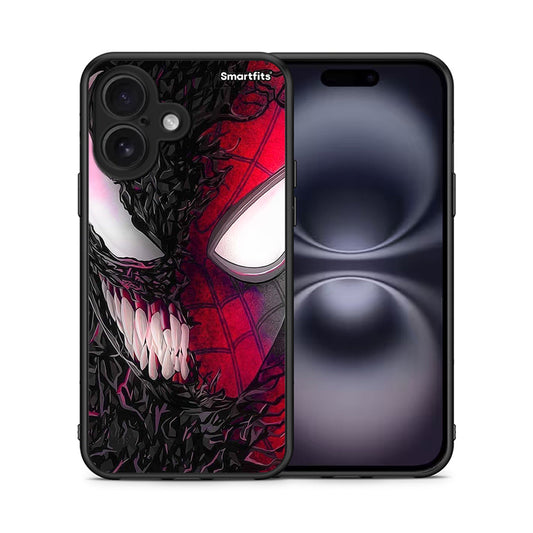Θήκη iPhone 16 SpiderVenom PopArt από τη Smartfits με σχέδιο στο πίσω μέρος και μαύρο περίβλημα | iPhone 16 SpiderVenom PopArt case with colorful back and black bezels