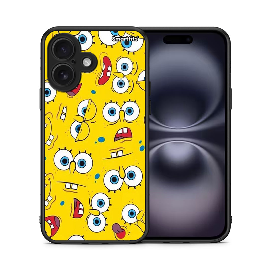 Θήκη iPhone 16 Sponge PopArt από τη Smartfits με σχέδιο στο πίσω μέρος και μαύρο περίβλημα | iPhone 16 Sponge PopArt case with colorful back and black bezels