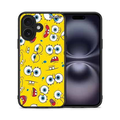 Θήκη iPhone 16 Sponge PopArt από τη Smartfits με σχέδιο στο πίσω μέρος και μαύρο περίβλημα | iPhone 16 Sponge PopArt case with colorful back and black bezels