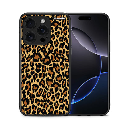 Θήκη iPhone 16 Pro Leopard Animal από τη Smartfits με σχέδιο στο πίσω μέρος και μαύρο περίβλημα | iPhone 16 Pro Leopard Animal case with colorful back and black bezels