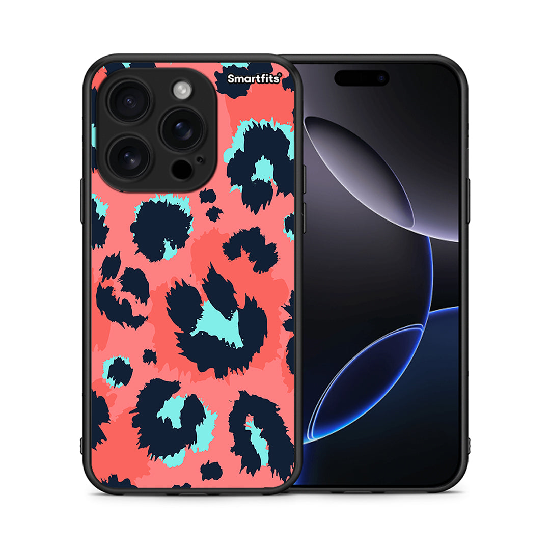 Θήκη iPhone 16 Pro Pink Leopard Animal από τη Smartfits με σχέδιο στο πίσω μέρος και μαύρο περίβλημα | iPhone 16 Pro Pink Leopard Animal case with colorful back and black bezels