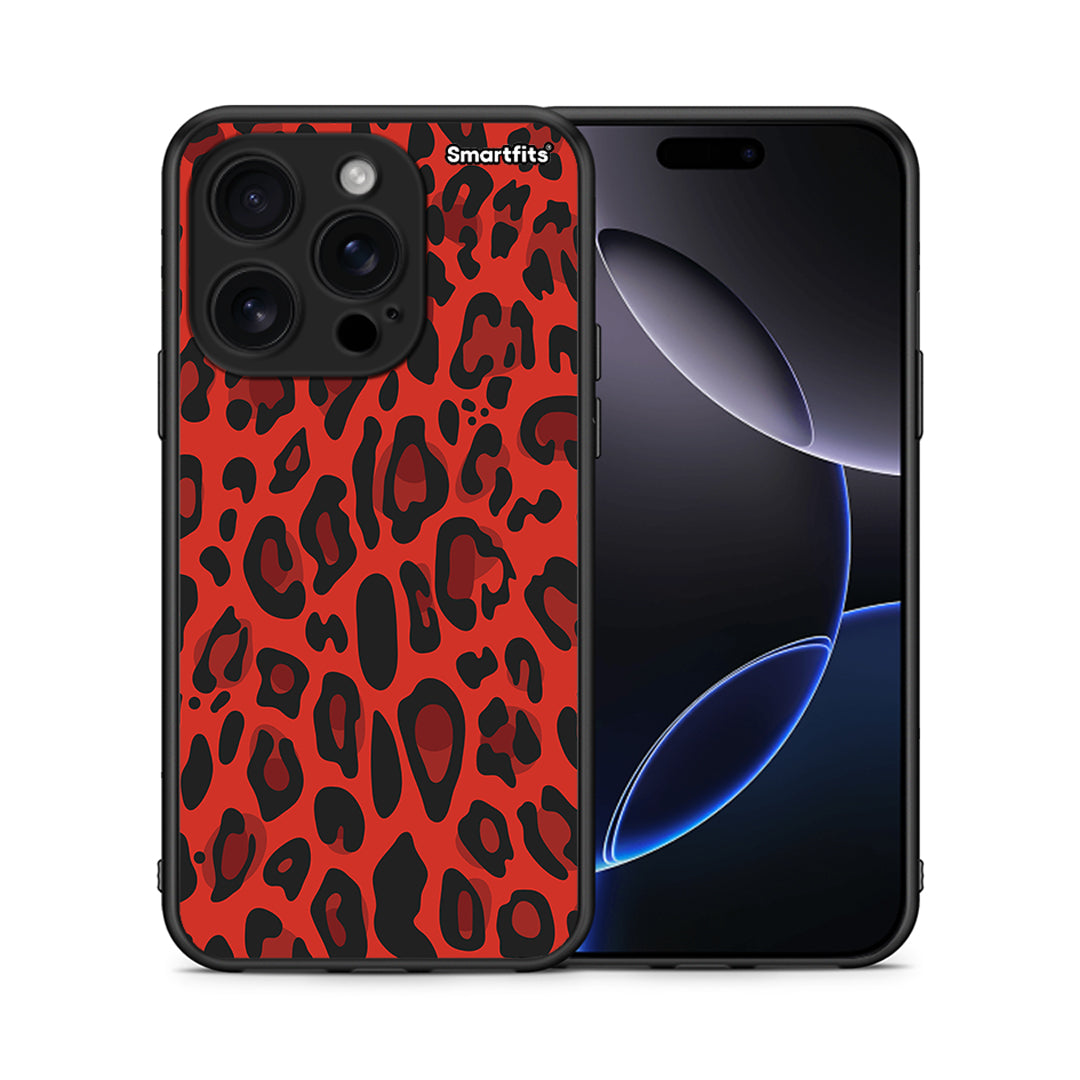 Θήκη iPhone 16 Pro Red Leopard Animal από τη Smartfits με σχέδιο στο πίσω μέρος και μαύρο περίβλημα | iPhone 16 Pro Red Leopard Animal case with colorful back and black bezels