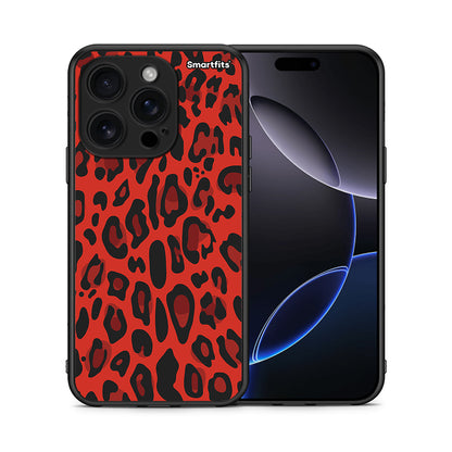 Θήκη iPhone 16 Pro Red Leopard Animal από τη Smartfits με σχέδιο στο πίσω μέρος και μαύρο περίβλημα | iPhone 16 Pro Red Leopard Animal case with colorful back and black bezels
