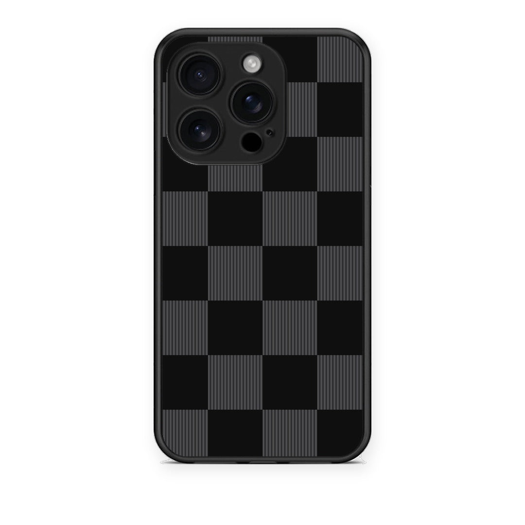 Θήκη iPhone 16 Pro Black and Charcoal Striped Checks από τη Smartfits με σχέδιο στο πίσω μέρος και μαύρο περίβλημα | iPhone 16 Pro Black and Charcoal Striped Checks case with colorful back and black bezels