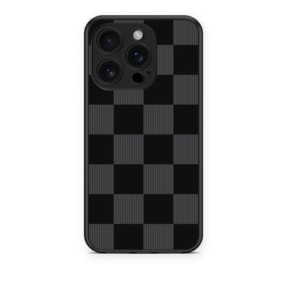 Θήκη iPhone 16 Pro Black and Charcoal Striped Checks από τη Smartfits με σχέδιο στο πίσω μέρος και μαύρο περίβλημα | iPhone 16 Pro Black and Charcoal Striped Checks case with colorful back and black bezels