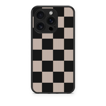 Θήκη iPhone 16 Pro Black and Taupe Striped Checks από τη Smartfits με σχέδιο στο πίσω μέρος και μαύρο περίβλημα | iPhone 16 Pro Black and Taupe Striped Checks case with colorful back and black bezels