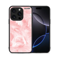 Thumbnail for Θήκη iPhone 16 Pro Pink Feather Boho από τη Smartfits με σχέδιο στο πίσω μέρος και μαύρο περίβλημα | iPhone 16 Pro Pink Feather Boho case with colorful back and black bezels