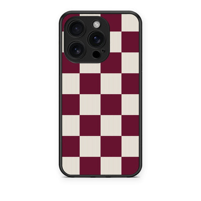 Θήκη iPhone 16 Pro Burgundy and Cream Striped Checks από τη Smartfits με σχέδιο στο πίσω μέρος και μαύρο περίβλημα | iPhone 16 Pro Burgundy and Cream Striped Checks case with colorful back and black bezels